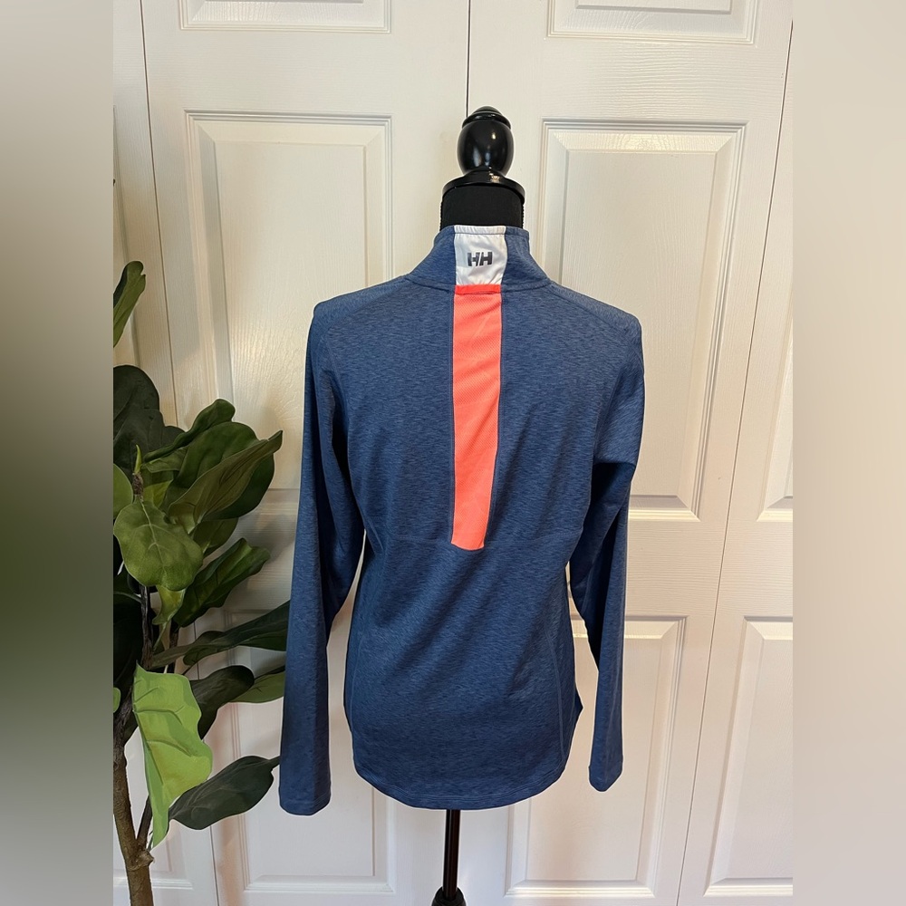 Helly Hansen Navy Blue Quarter-Zip Pullover with Coral Stripe Large
